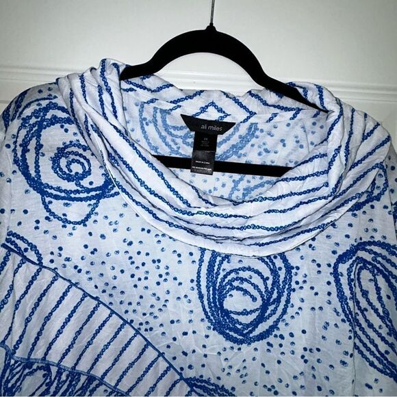 Ali Miles Mix Print Cowl Neck Asymmetrical Shirt Top - Picture 5 of 7